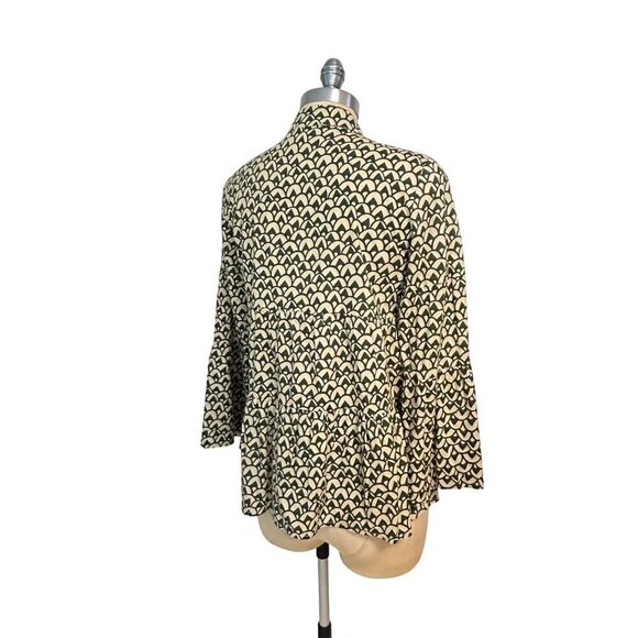Julie Brown New York Boho Tunic Top Green Beige Scallop Print Small - Picture 3 of 5
